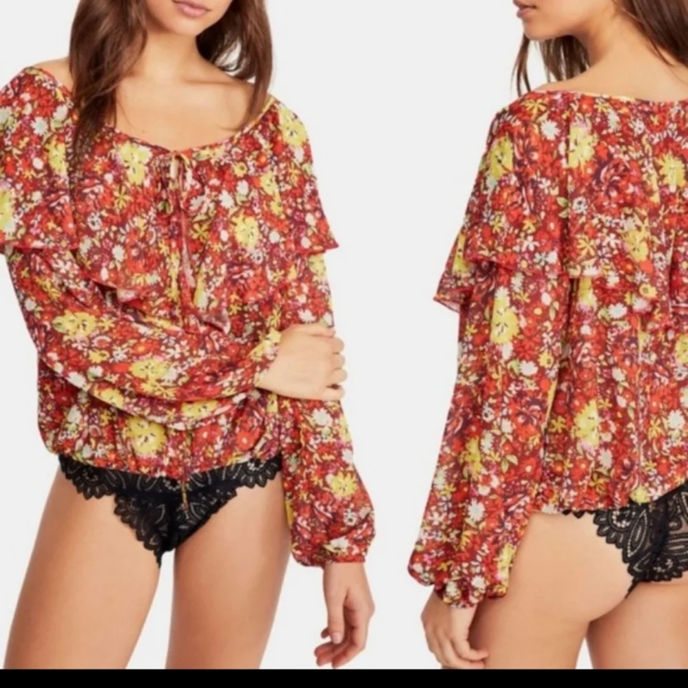 Free People intimately floral Orange body suit Say it to me boho S P - Picture 2 of 11